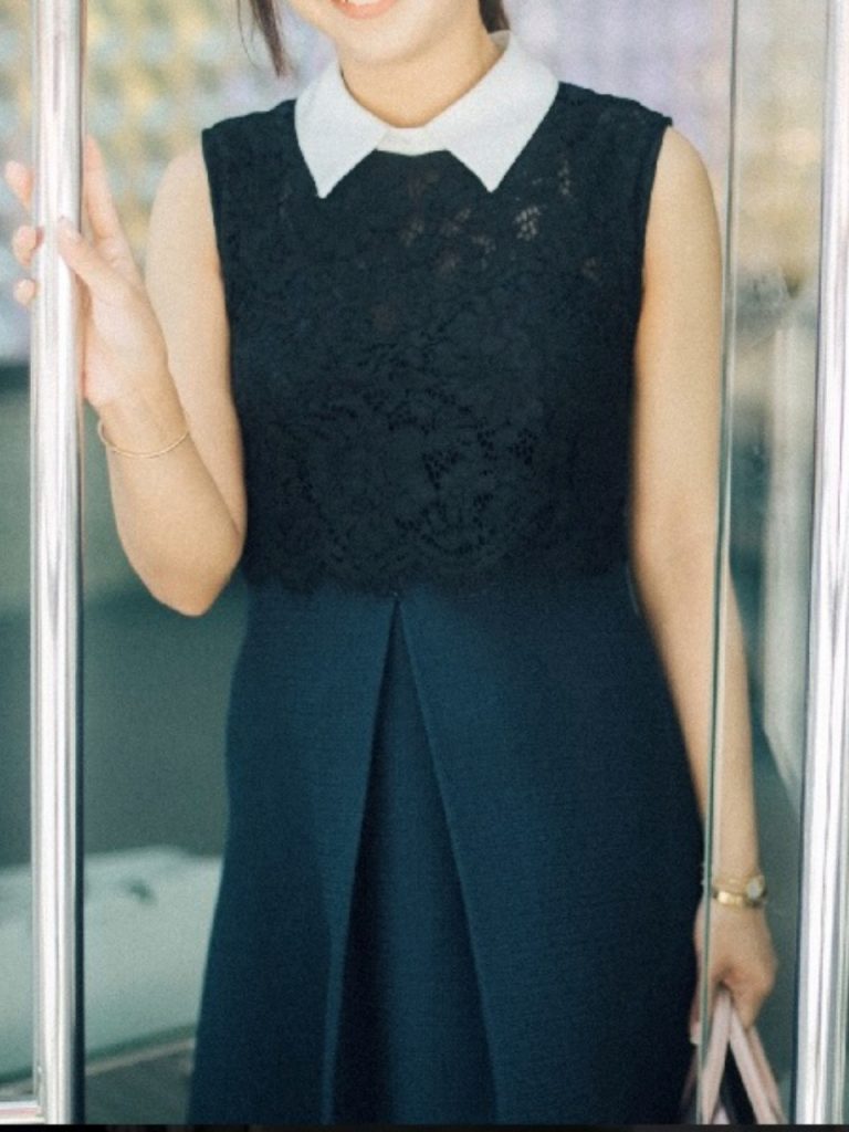 Detachable Collar Lace Tweed Dress