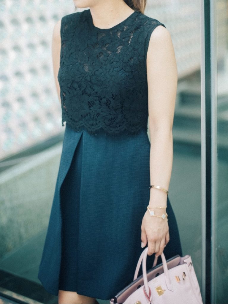 Detachable Collar Lace Tweed Dress