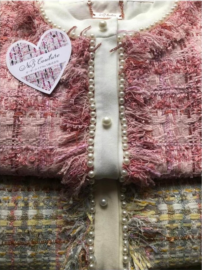 Pearls' Fringes Decorated Knit Tweed