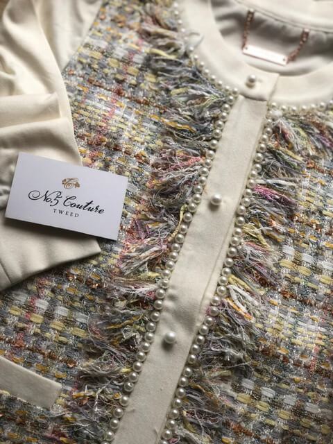 Pearls' Fringes Decorated Knit Tweed